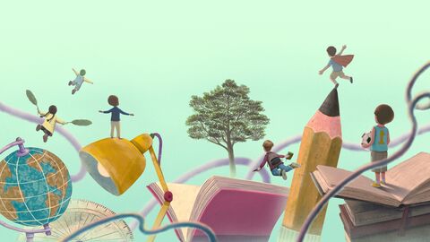 Ganz ins Lernen abgetaucht Illustration: Kinder auf Erkundung