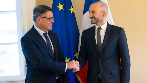 Ministerpräsident Boris Rhein (links) in Paris mit Benjamin Haddad, Delegierter Minister für Europäische Angelegenheiten und Beauftragter für die deutsch-französischen Beziehungen im Außenministerium Ministerpräsident Boris Rhein (links) in Paris mit Benjamin Haddad, Delegierter Minister für Europäische Angelegenheiten und Beauftragter für die deutsch-französischen Beziehungen im Außenministerium